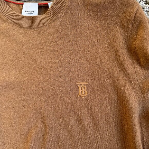 Burberry Mens Sz L Logo-embroidered 100% Cashmere Crew Neck Pullover Sweaters - Picture 6 of 14